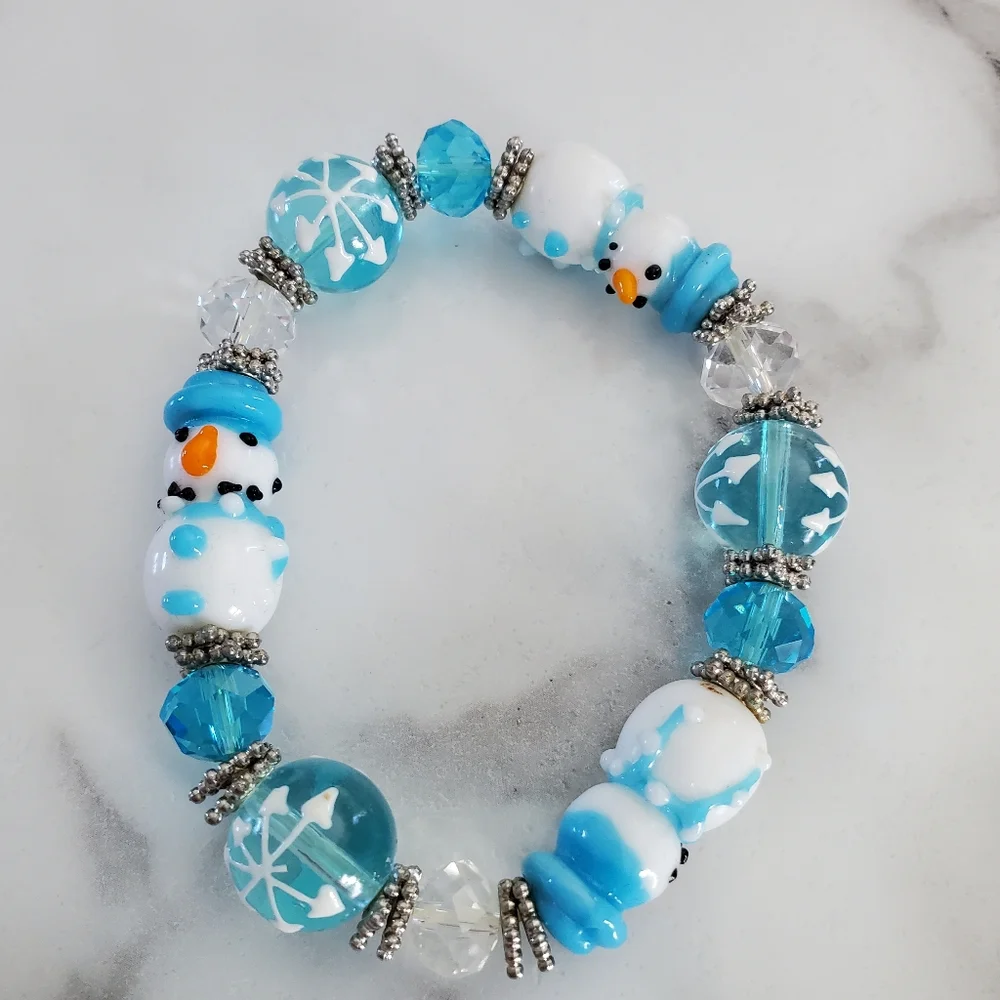 Snowman Lampwork Stretch Bracelet